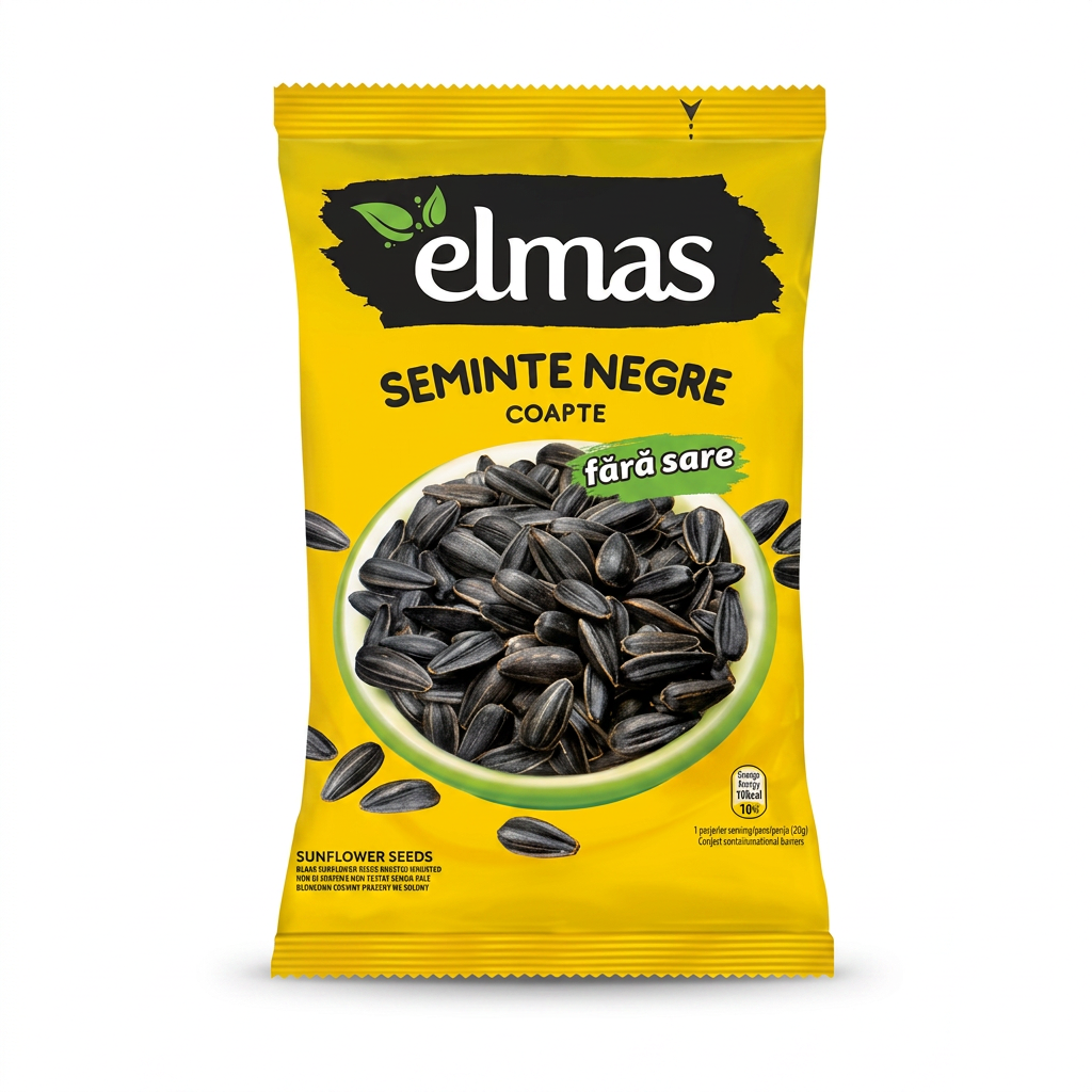Semi di girasole tostati, senza sale "Seminte negre floarea soarelui coapte fara sare" 200 g ELMAS