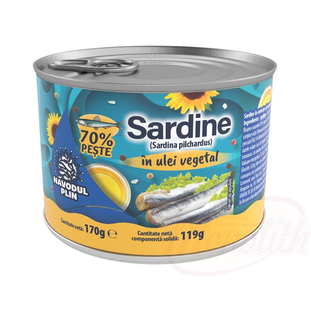 Sardine in miscela di salamoia e olio di semi di girasole "Sardine in ulei vegetal" NAVODUL PLIN 170 g